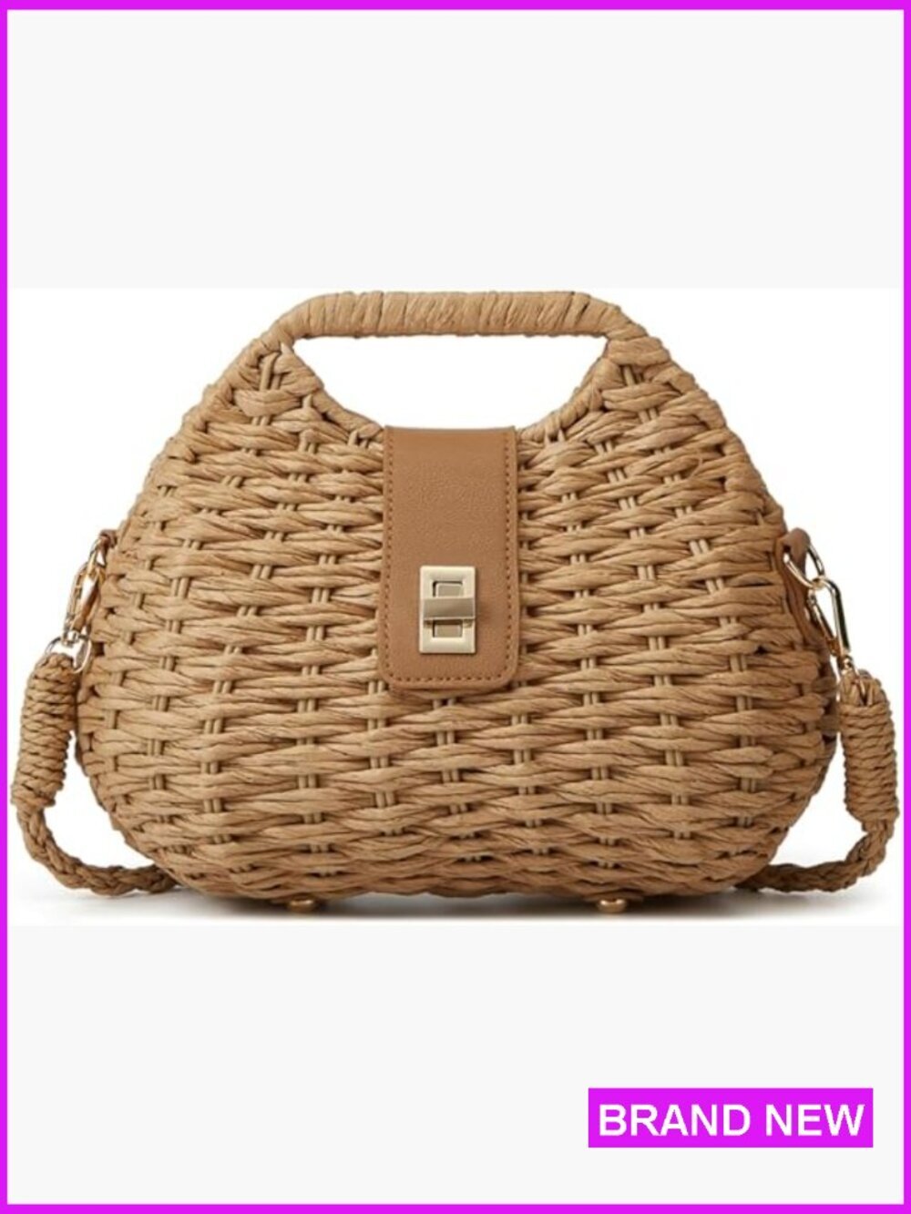 Straw Shoulder Bag Tote Summer Beach Hobo Crossbody Bell Purse Woven